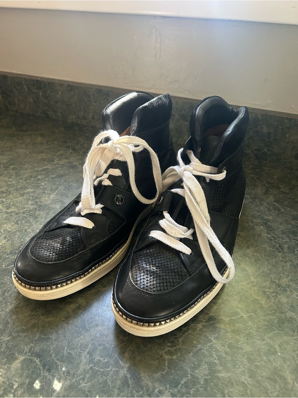 Jimmy Choo Black High-Top Sneakers with White Laces